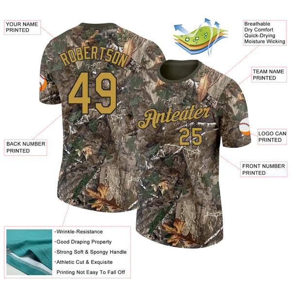 Custom Camo Old Gold Black-Olive Woodland Camouflage Salute To Service Performance T-Shirt
