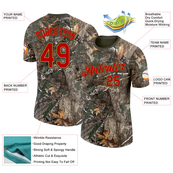 Custom Camo Red Old Gold Black-Olive Woodland Camouflage Salute To Service Performance T-Shirt