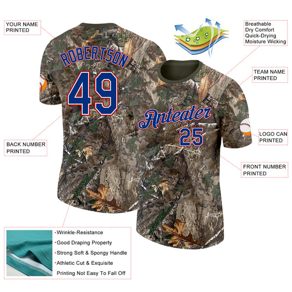 Custom Camo Royal White Red-Olive Woodland Camouflage Salute To Service Performance T-Shirt