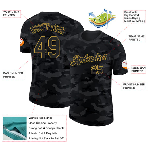 Custom Camo Black-Old Gold Salute To Service Performance T-Shirt