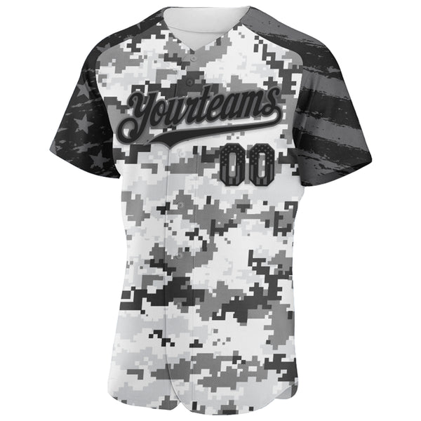Custom Camo USA Flag Black-Steel Gray Stars & Stripes Raglan Sleeves Salute To Service Authentic Baseball Jersey