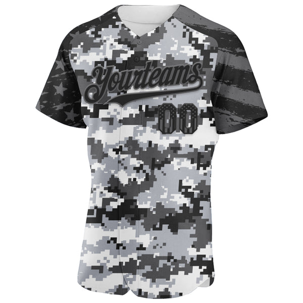 Custom Camo USA Flag Black-Steel Gray Stars & Stripes Raglan Sleeves Salute To Service Authentic Baseball Jersey
