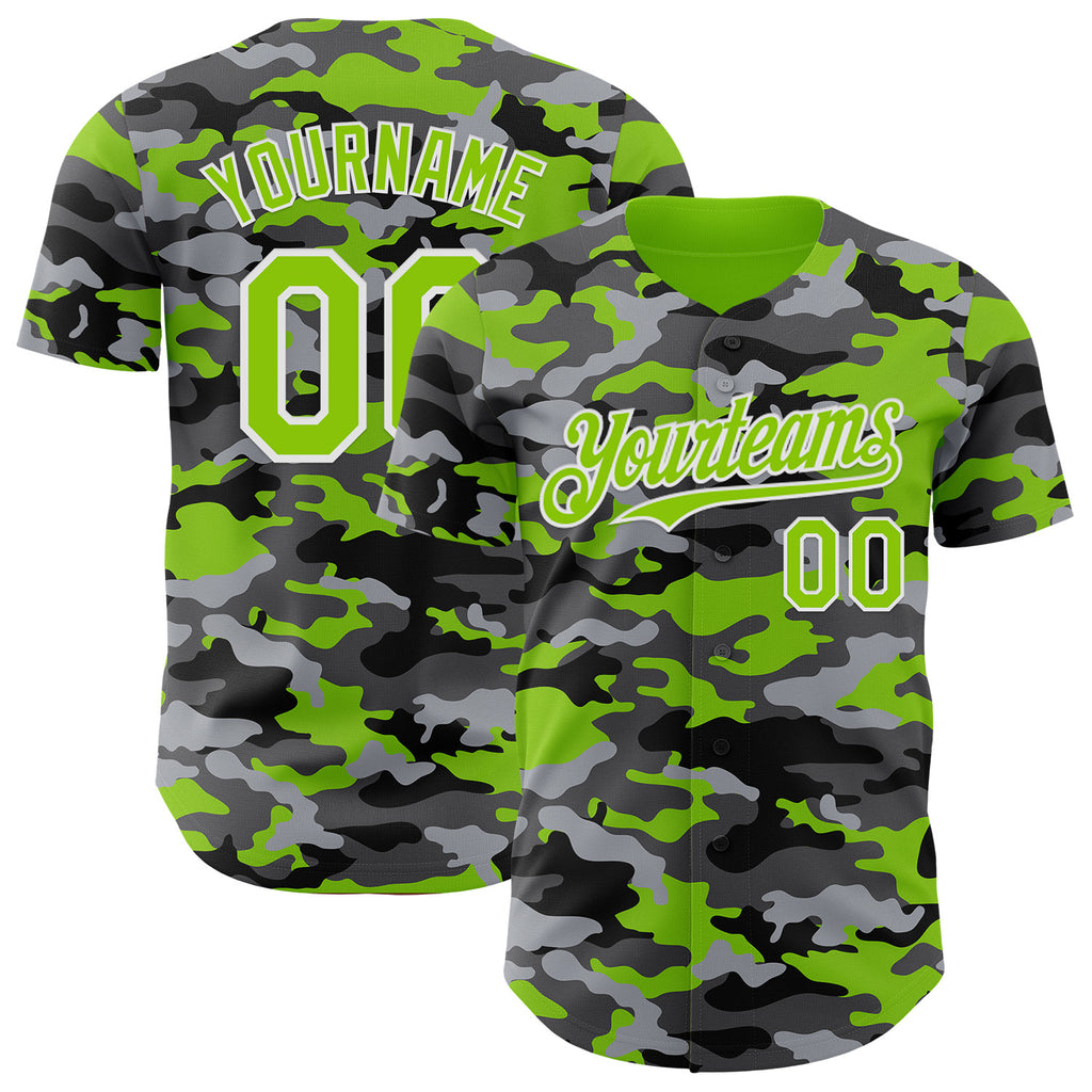 Custom Camo Neon Green-White Salute To Service Authentic Baseball Jersey