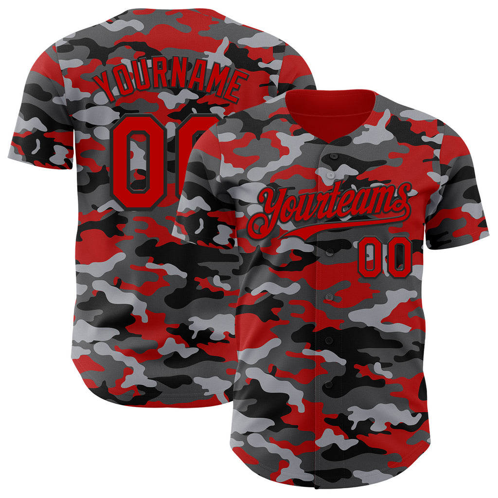 Custom Camo Red-Black Salute To Service Authentic Baseball Jersey