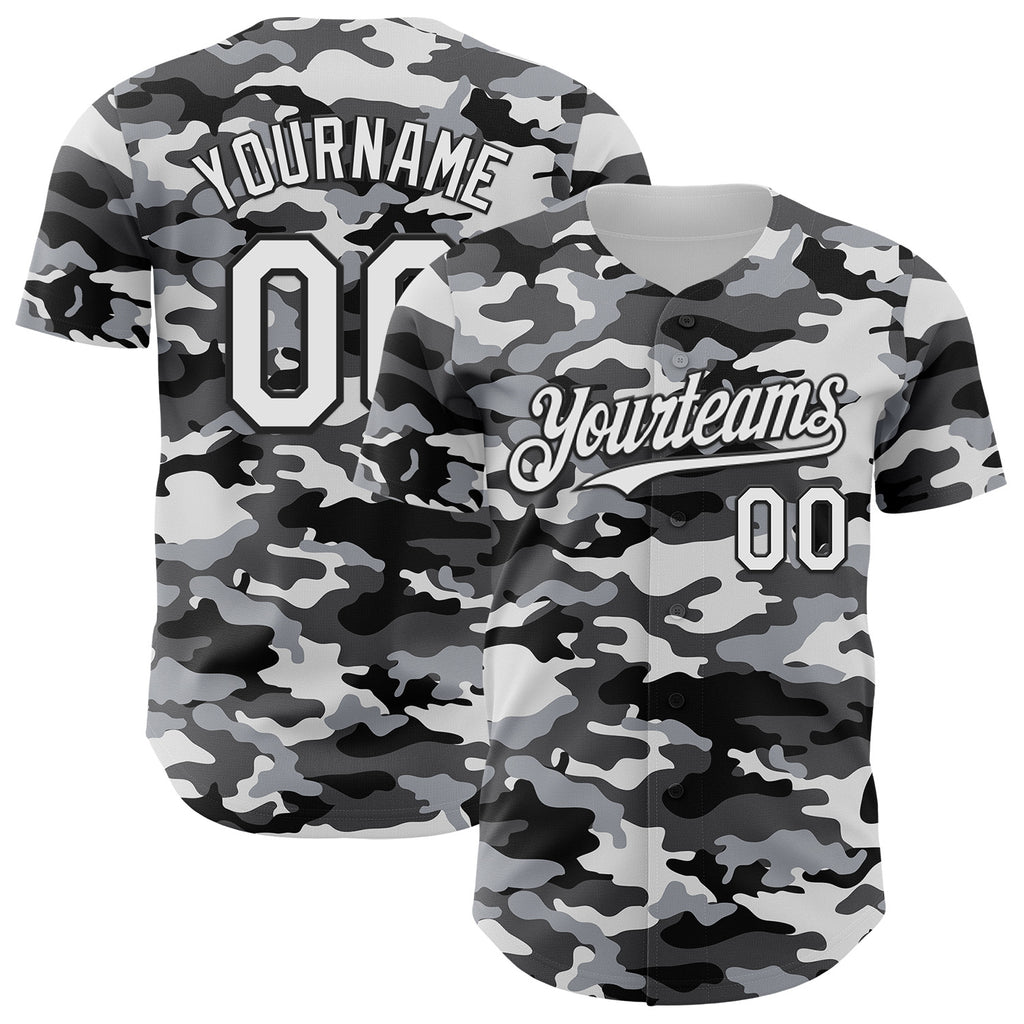 Custom Camo White-Black Salute To Service Authentic Baseball Jersey