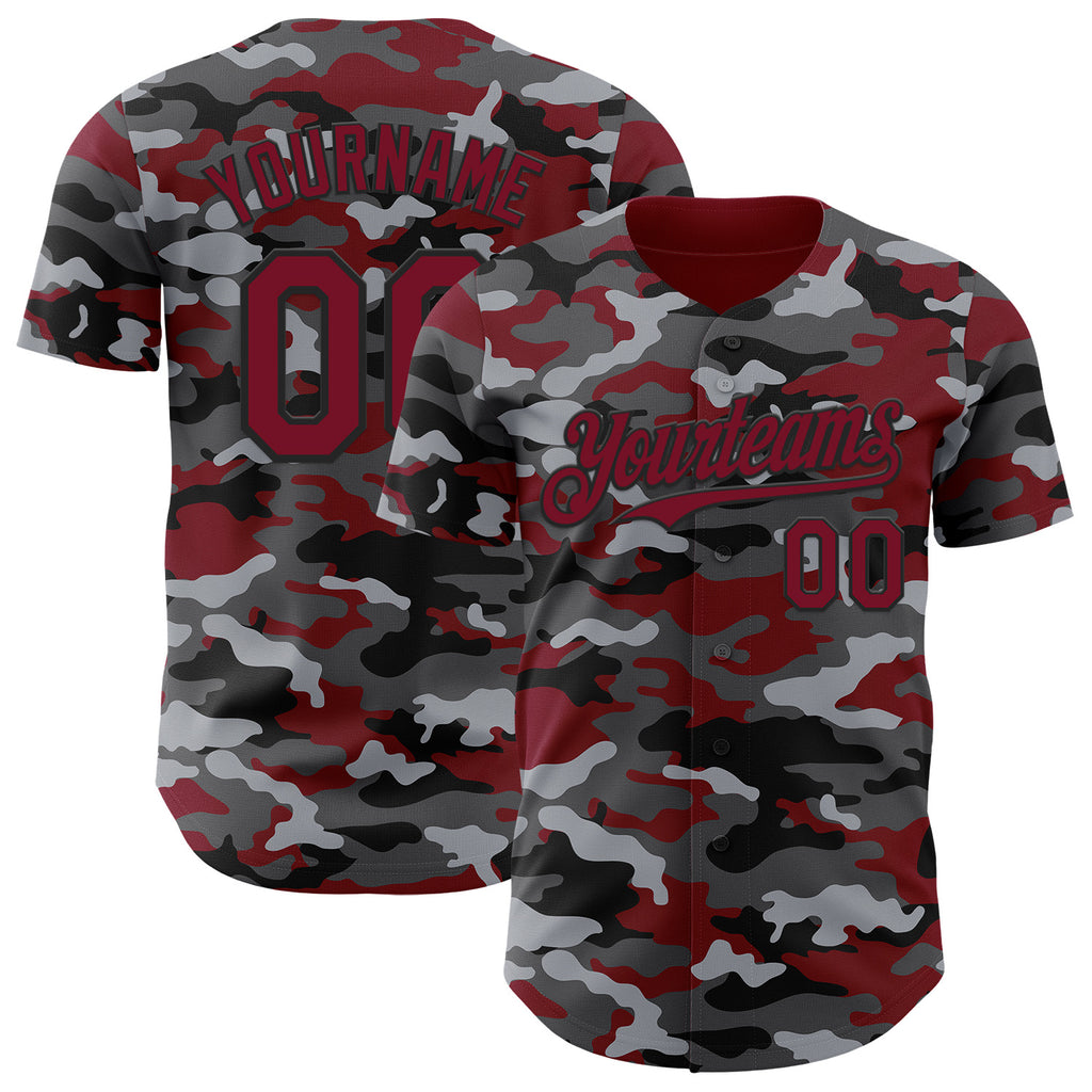 Custom Camo Crimson-Black Salute To Service Authentic Baseball Jersey