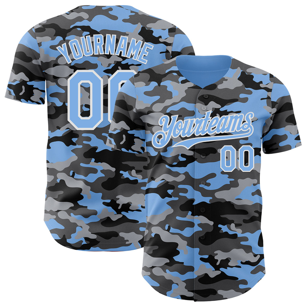 Custom Camo Light Blue-White Salute To Service Authentic Baseball Jersey