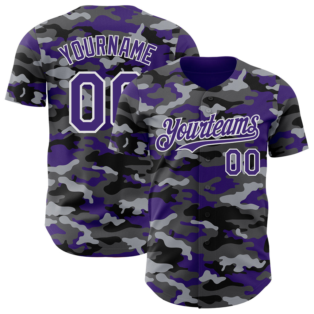 Custom Camo Purple-White Salute To Service Authentic Baseball Jersey