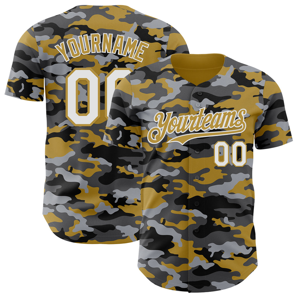 Custom Camo White-Old Gold Salute To Service Authentic Baseball Jersey