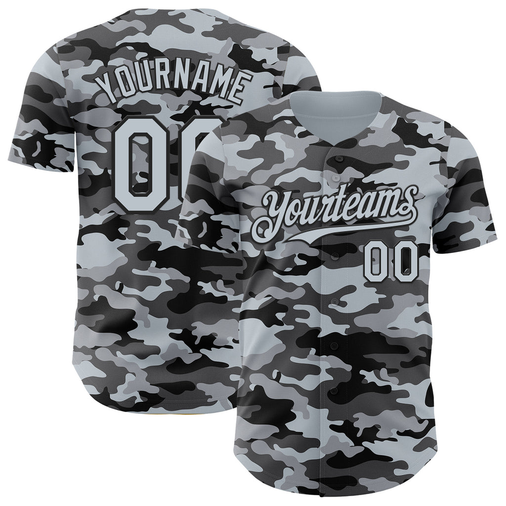 Custom Camo Silver-Black Salute To Service Authentic Baseball Jersey