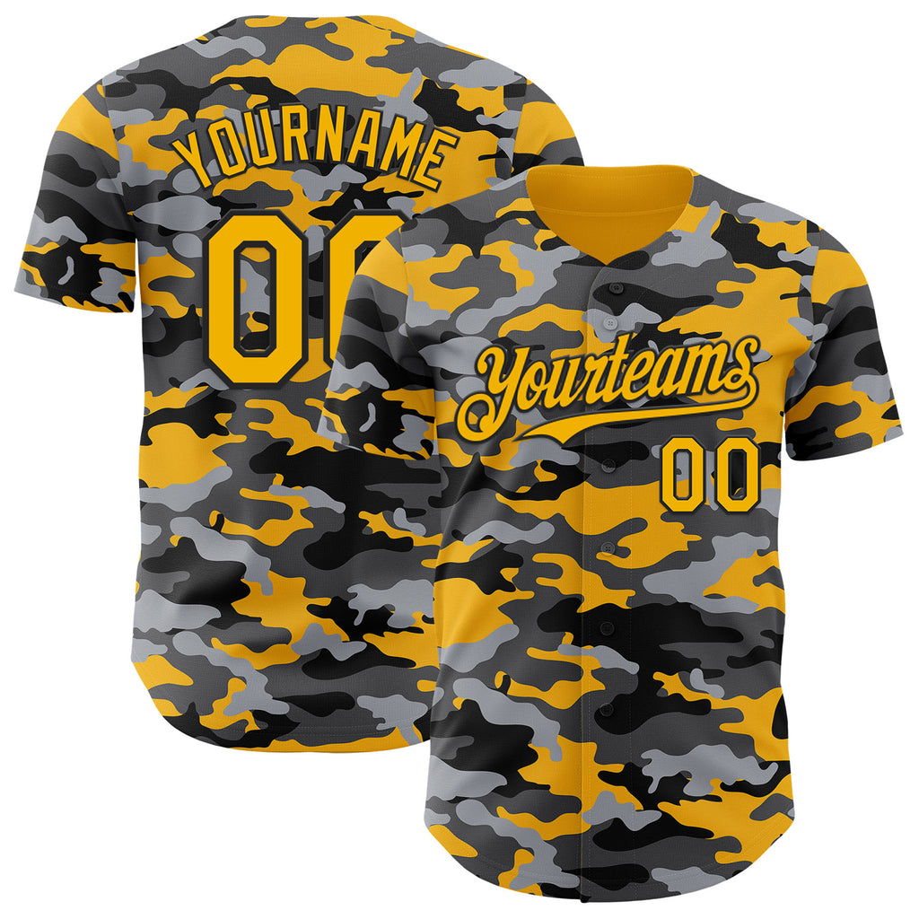 Custom Camo Gold-Black Salute To Service Authentic Baseball Jersey