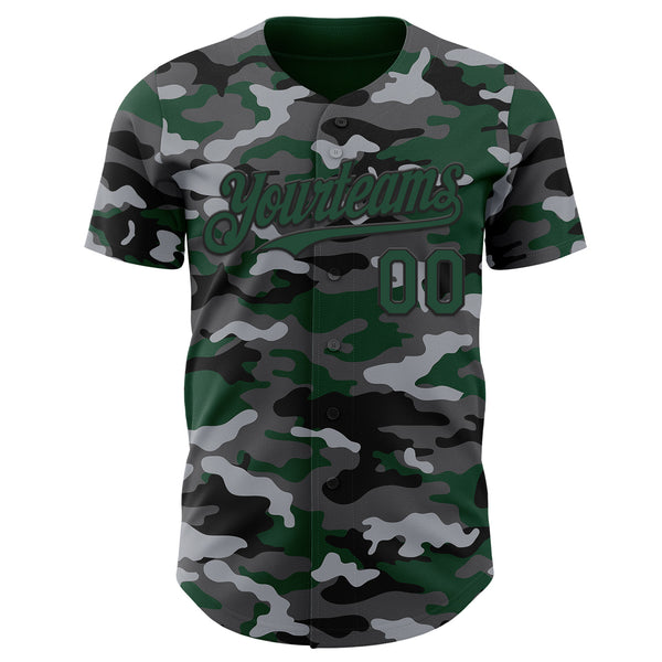 Custom Camo Green-Black Salute To Service Authentic Baseball Jersey