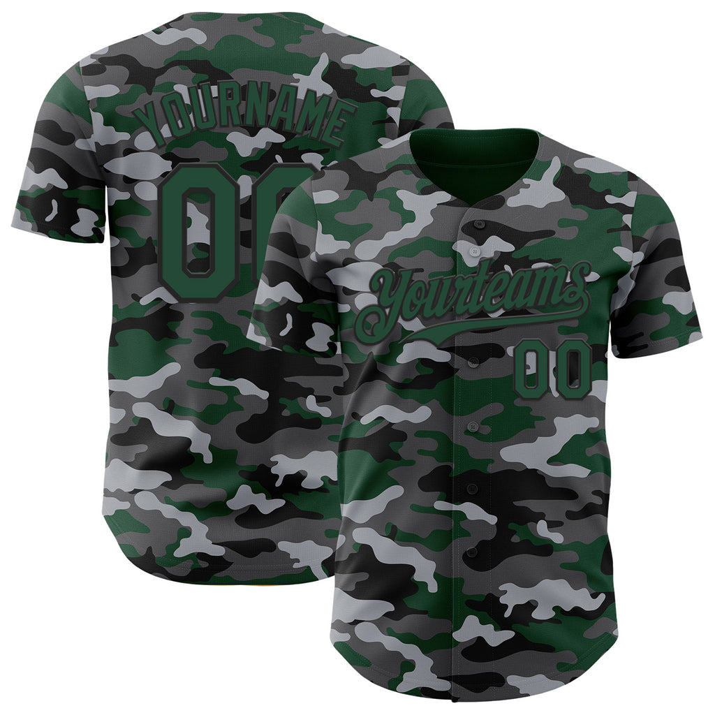 Custom Camo Green-Black Salute To Service Authentic Baseball Jersey