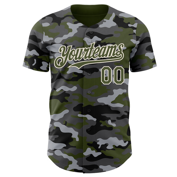 Custom Camo Olive-Cream Salute To Service Authentic Baseball Jersey