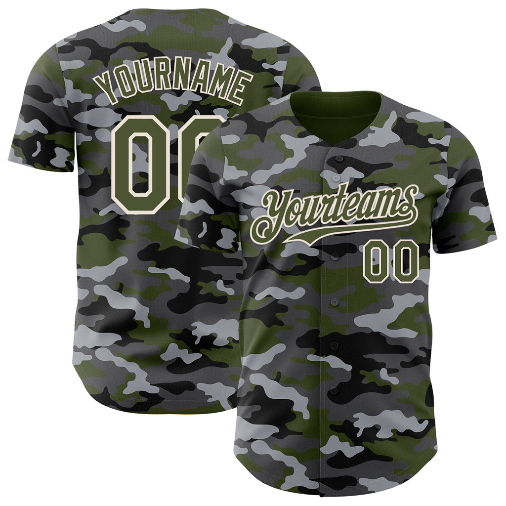 Custom Camo Olive-Cream Salute To Service Authentic Baseball Jersey