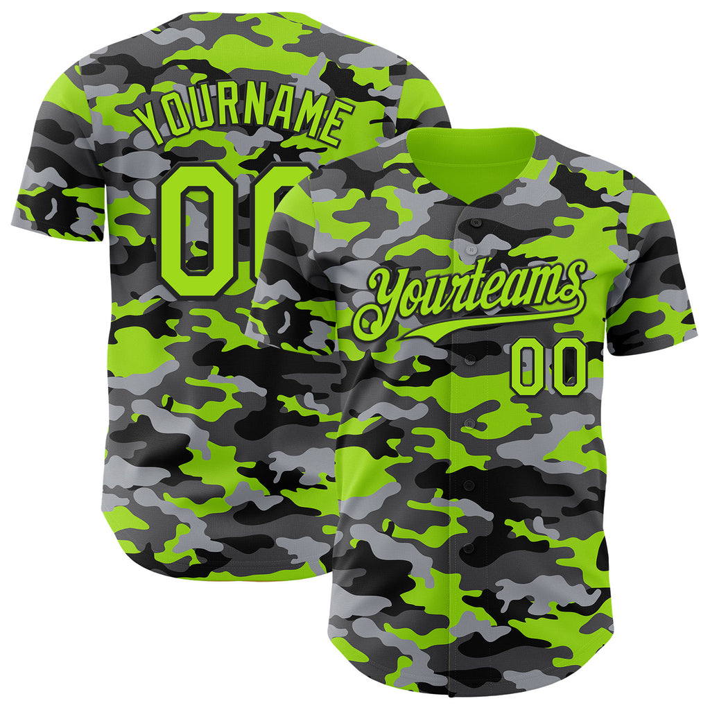 Custom Camo Neon Green-Black Salute To Service Authentic Baseball Jersey
