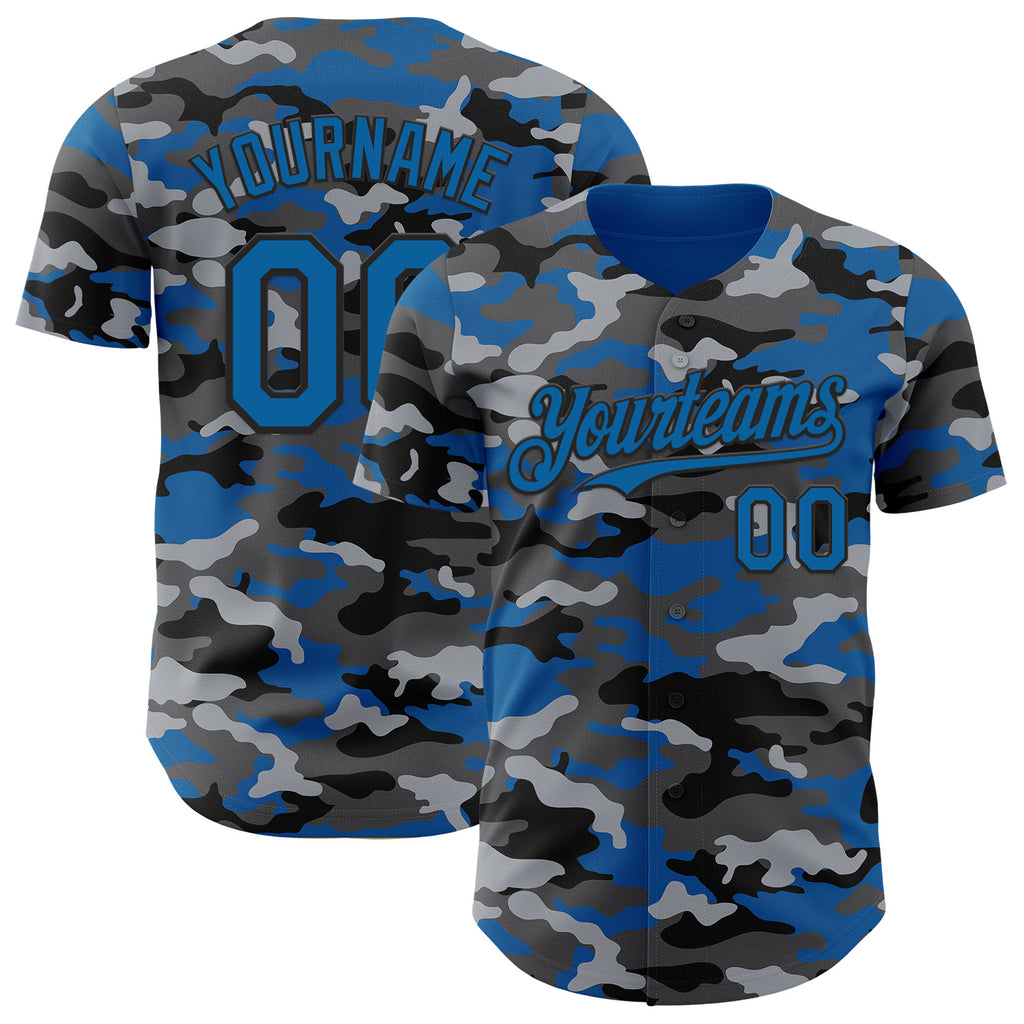 Custom Camo Blue-Black Salute To Service Authentic Baseball Jersey