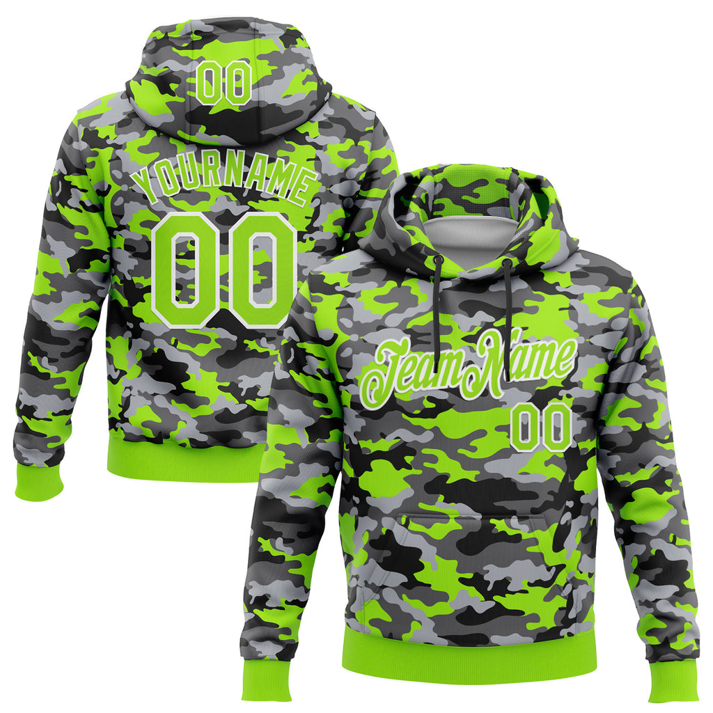 Custom Stitched Camo Neon Green-White Salute To Service Pullover Sweatshirt Hoodie