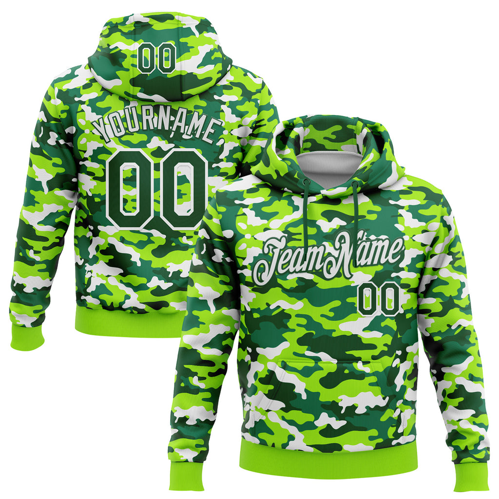 Custom Stitched Camo Green White-Neon Green Salute To Service Pullover Sweatshirt Hoodie