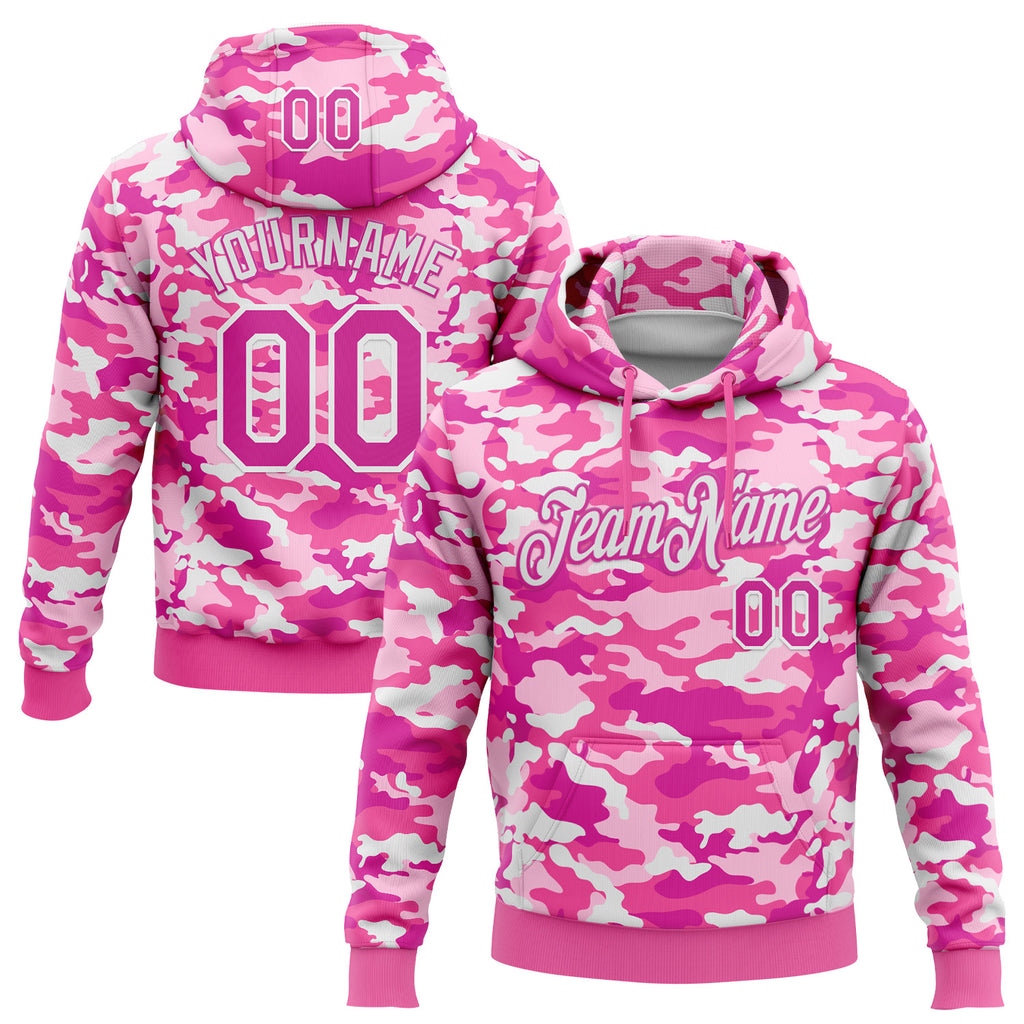 Custom Stitched Camo Deep Pink White-Pink Salute To Service Pullover Sweatshirt Hoodie