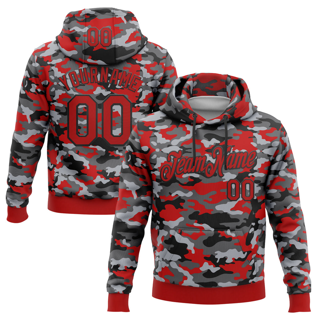 Custom Stitched Camo Red-Black Salute To Service Pullover Sweatshirt Hoodie