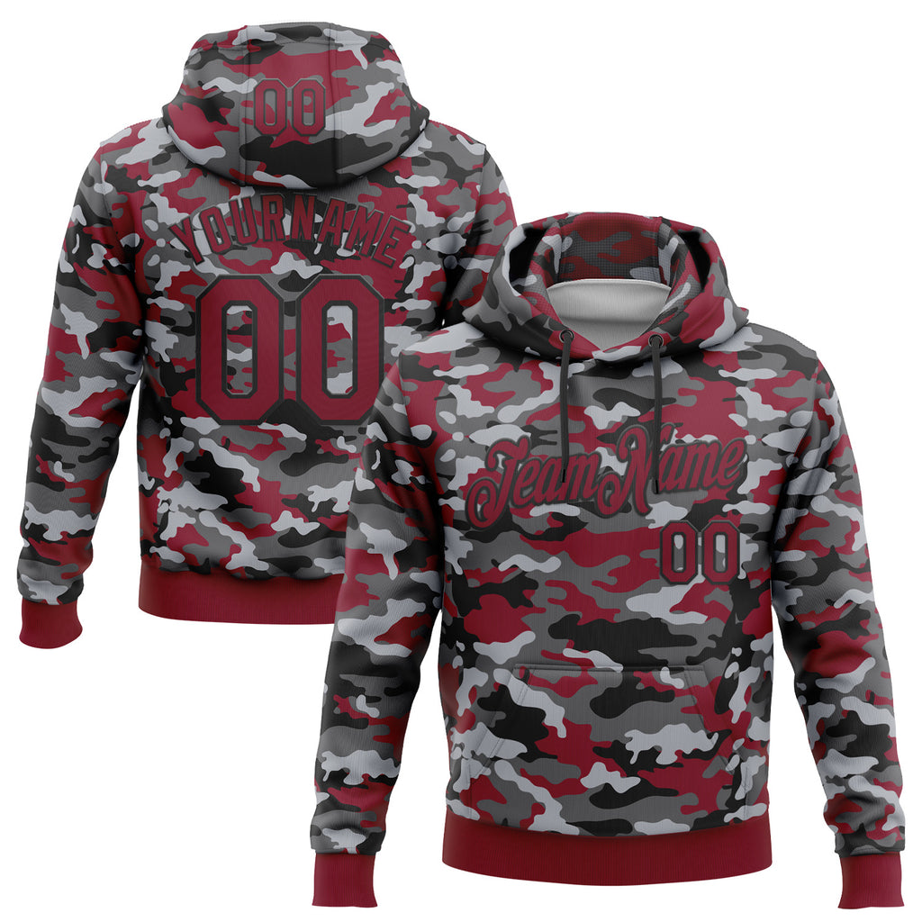 Custom Stitched Camo Crimson-Black Salute To Service Pullover Sweatshirt Hoodie