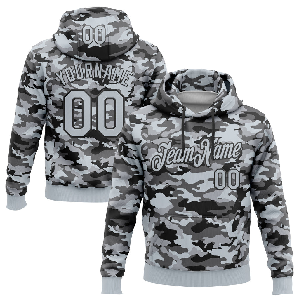Custom Stitched Camo Silver-Black Salute To Service Pullover Sweatshirt Hoodie