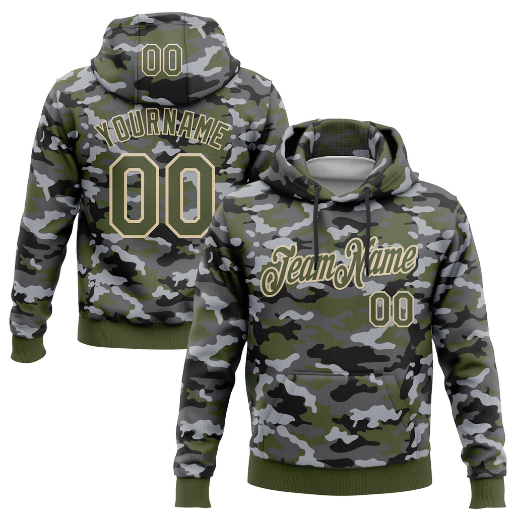 Custom Stitched Camo Olive-Cream Salute To Service Pullover Sweatshirt Hoodie