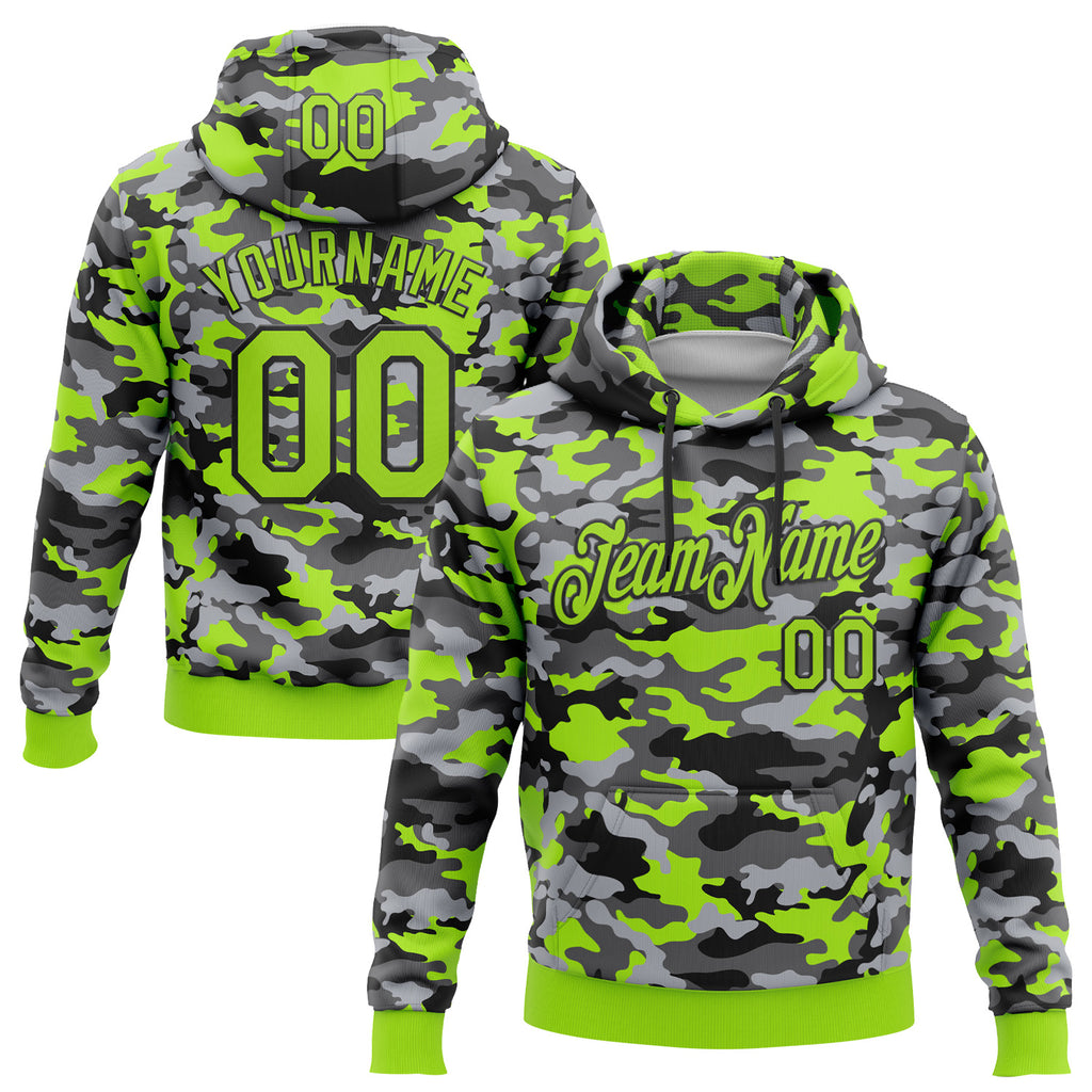 Custom Stitched Camo Neon Green-Black Salute To Service Pullover Sweatshirt Hoodie