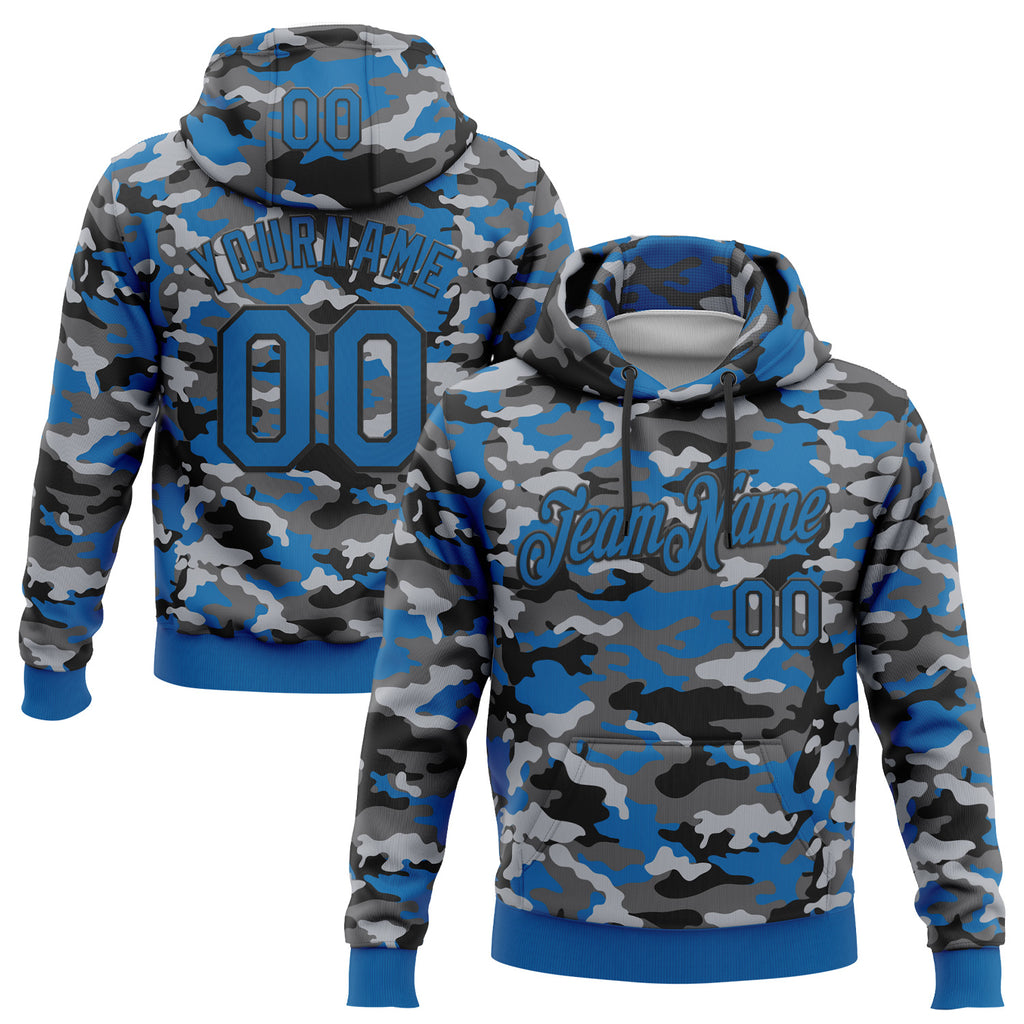 Custom Stitched Camo Blue-Black Salute To Service Pullover Sweatshirt Hoodie