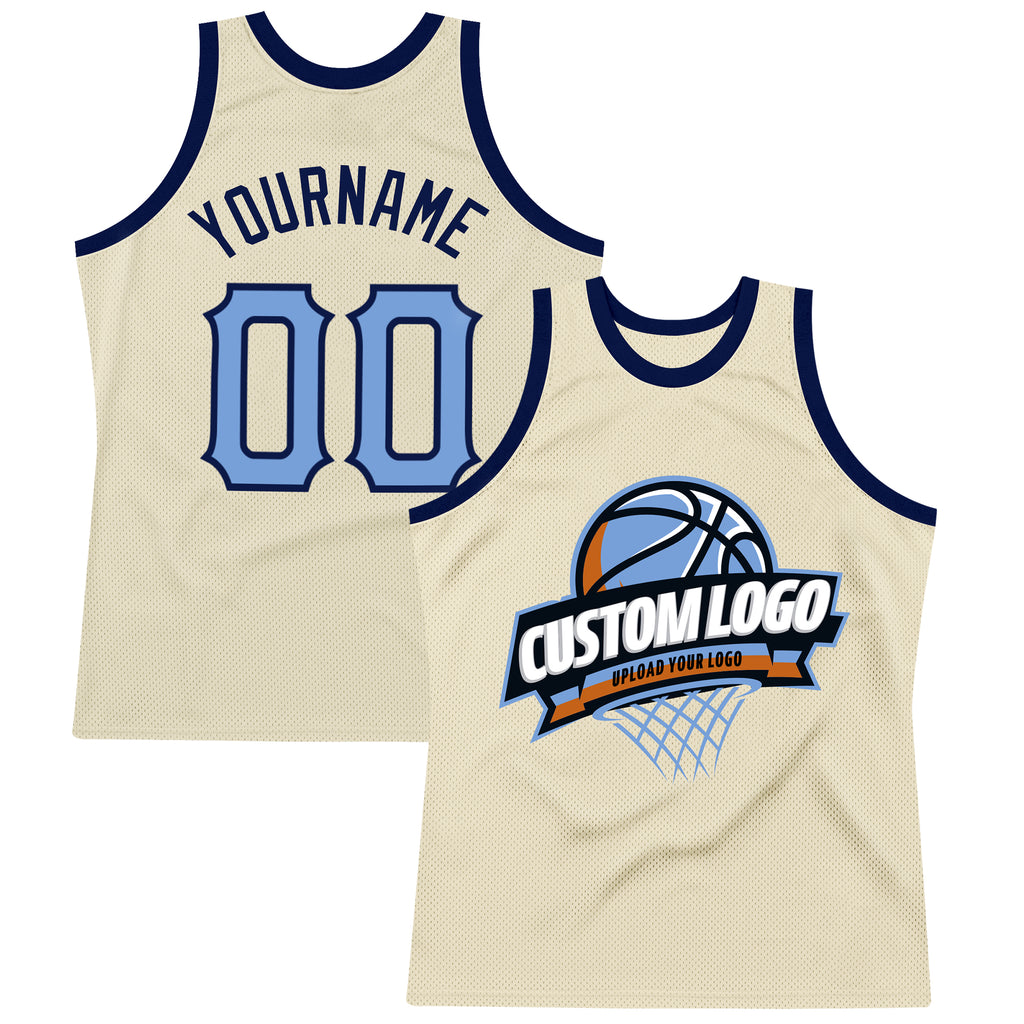 Custom Cream Light Blue-Navy Authentic Throwback Basketball Jersey