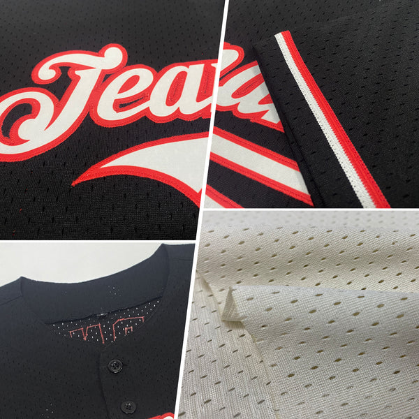 Custom Cream Red-Gray Mesh Authentic Throwback Baseball Jersey