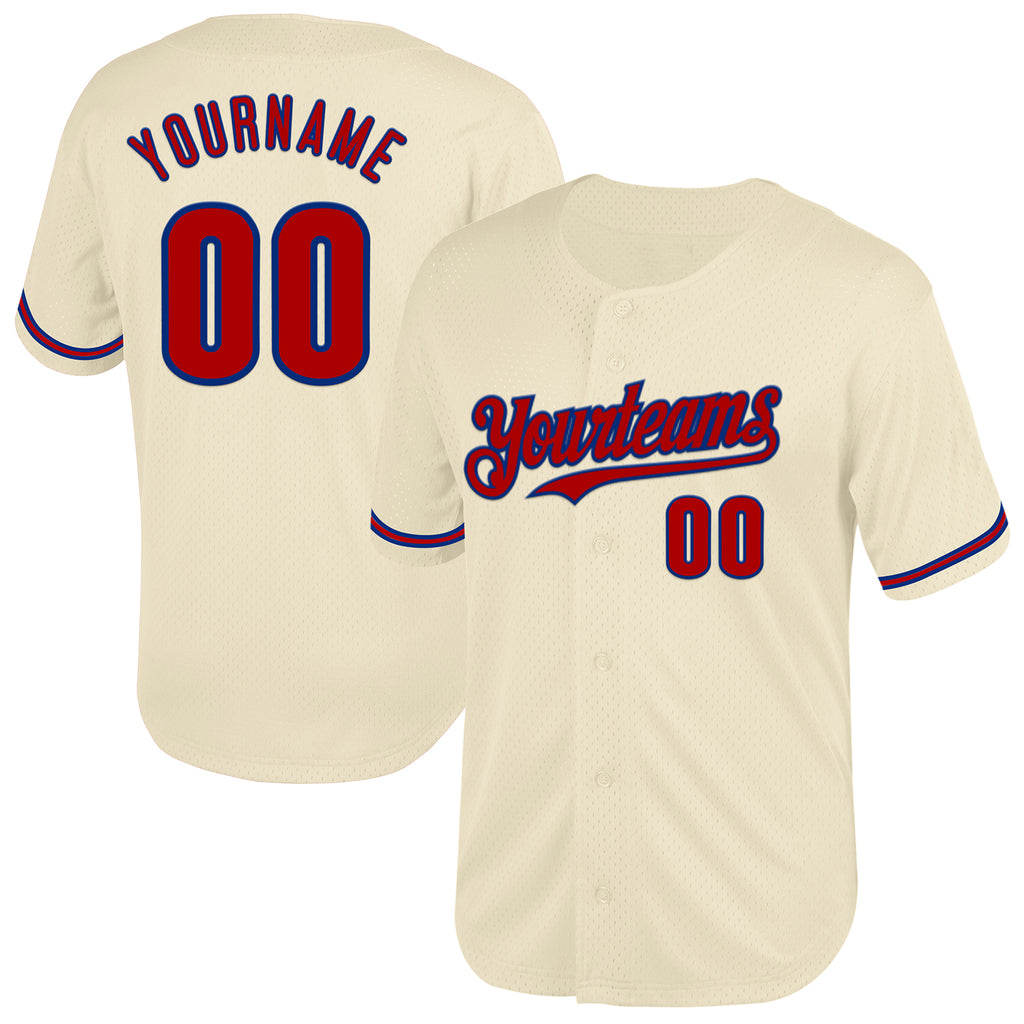 Custom Cream Red-Royal Mesh Authentic Throwback Baseball Jersey