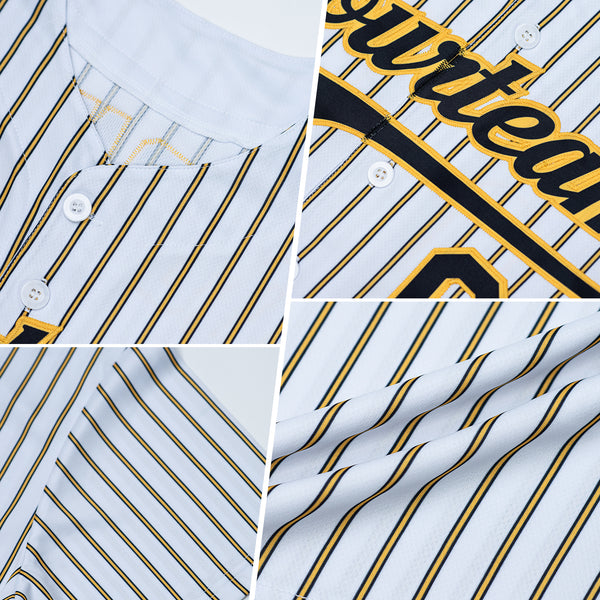 Custom Cream (Black Gold Pinstripe) Black-Gold Authentic Baseball Jersey