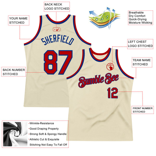 Custom Cream Red-Royal Authentic Throwback Basketball Jersey