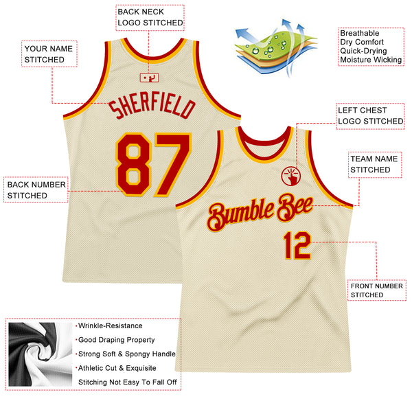 Custom Cream Red-Gold Authentic Throwback Basketball Jersey