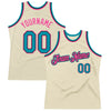 Custom Cream Teal Black-Pink Authentic Throwback Basketball Jersey