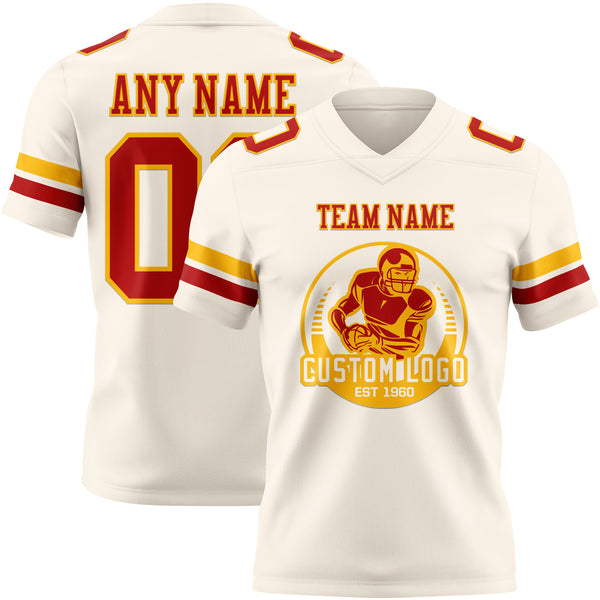 Custom Cream Red-Gold Authentic Football Jersey