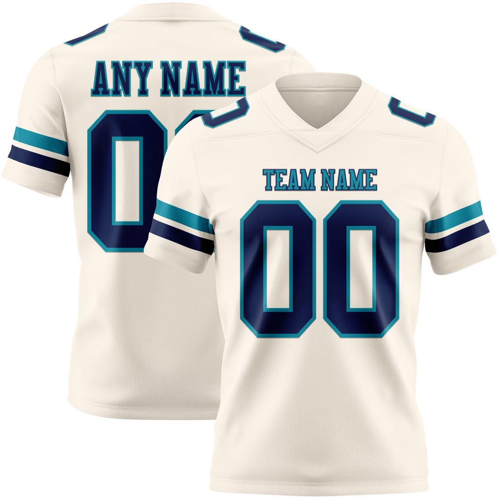 Custom Cream Navy-Teal Authentic Football Jersey