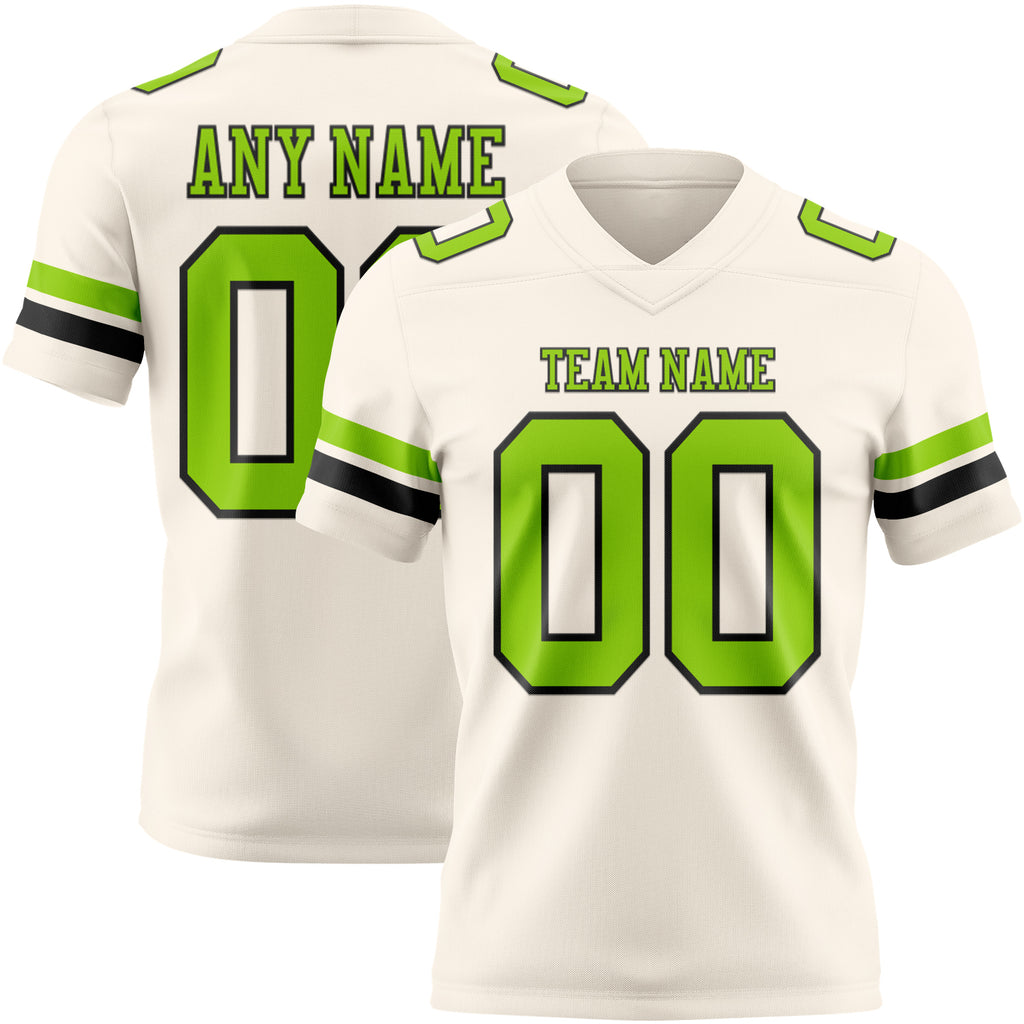 Custom Cream Neon Green-Black Mesh Authentic Football Jersey