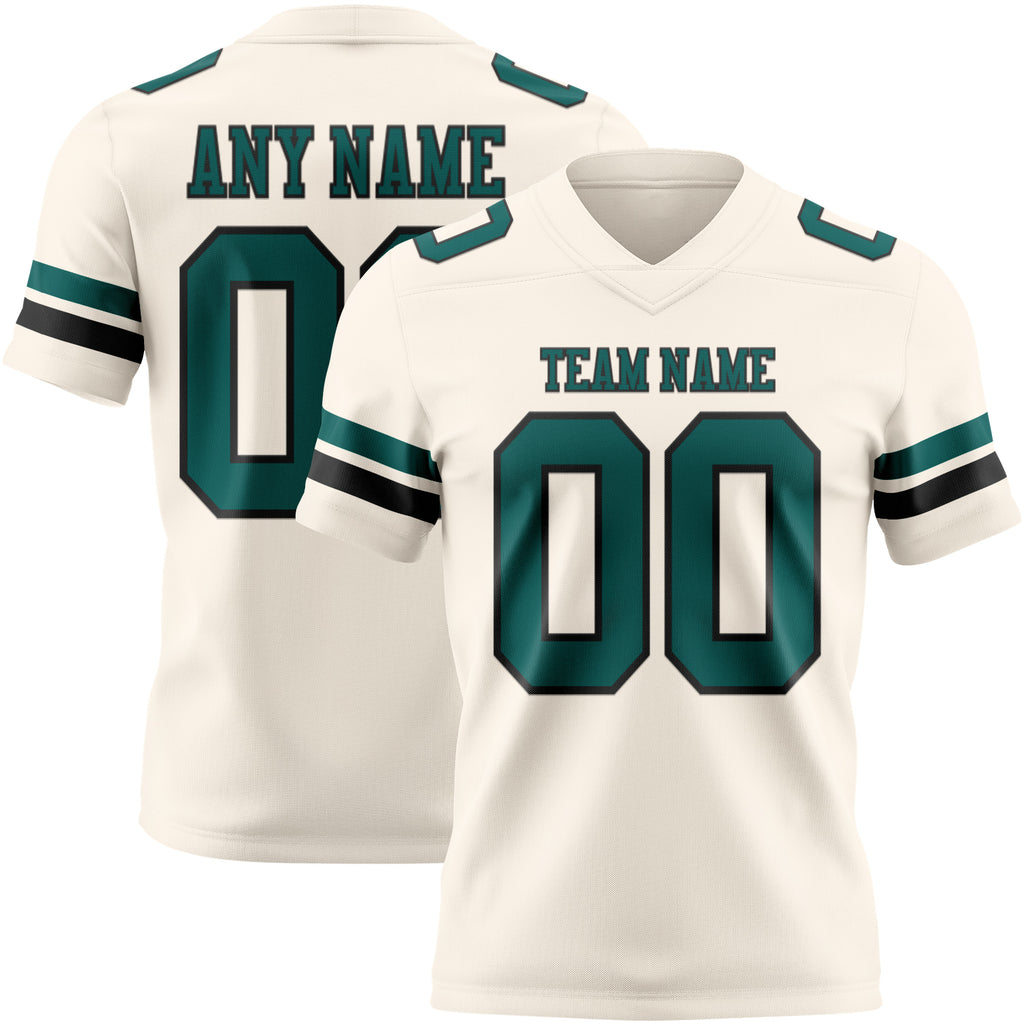 Custom Cream Midnight Green-Black Mesh Authentic Football Jersey