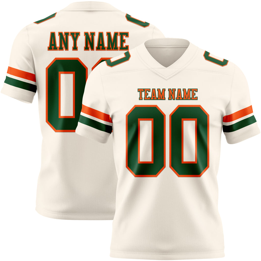 Custom Cream Green-Orange Mesh Authentic Football Jersey