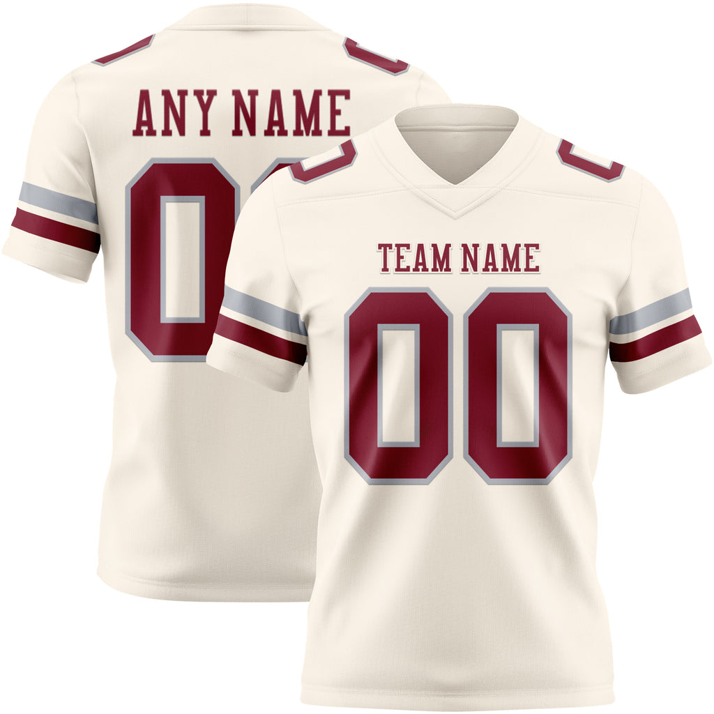 Custom Cream Crimson-Gray Mesh Authentic Football Jersey