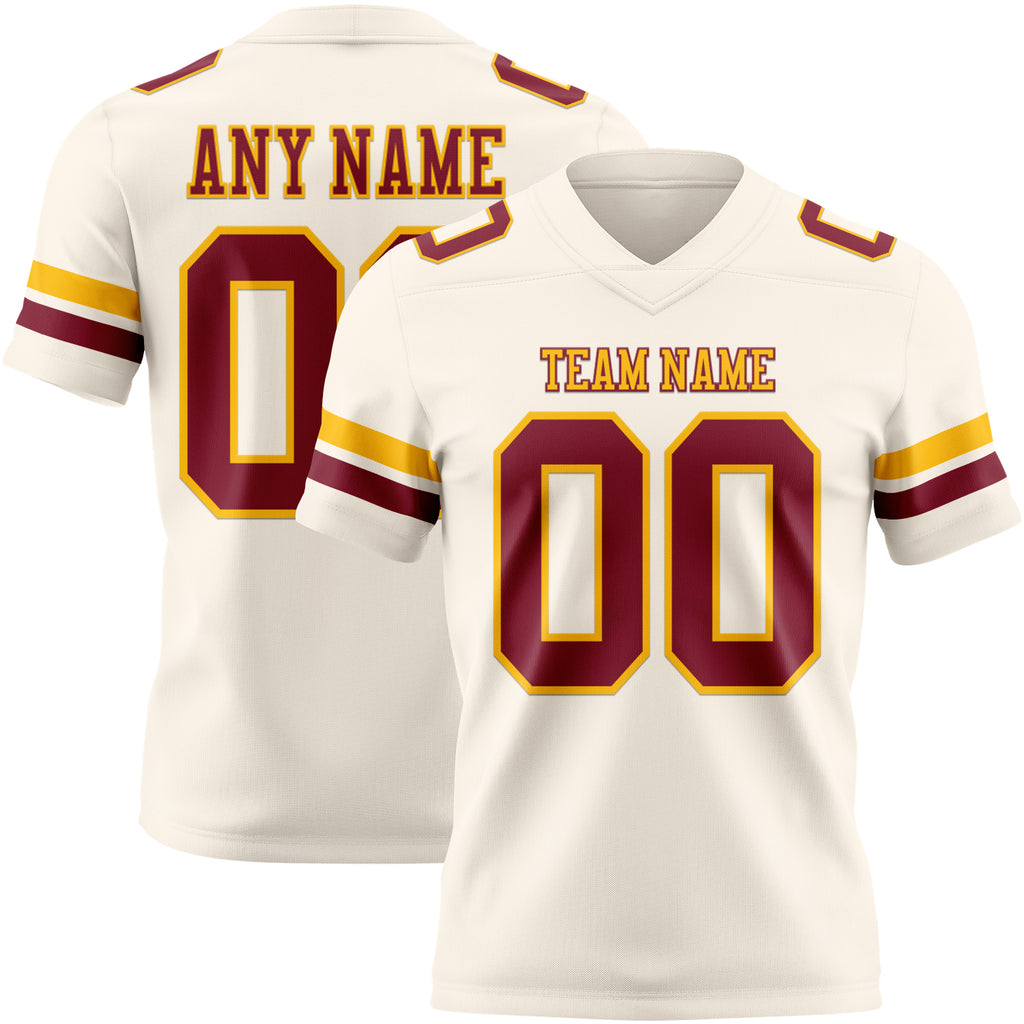 Custom Cream Crimson-Gold Mesh Authentic Football Jersey