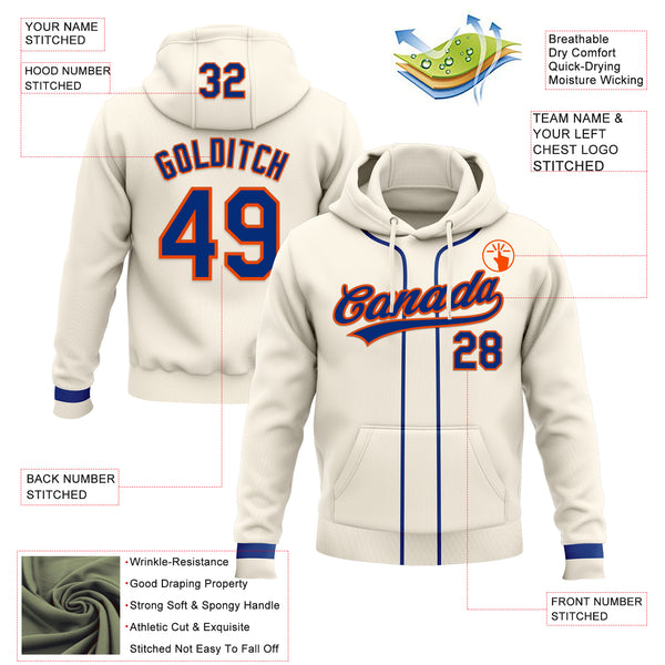 Custom Stitched Cream Royal-Orange Baseball Pullover Sweatshirt Hoodie
