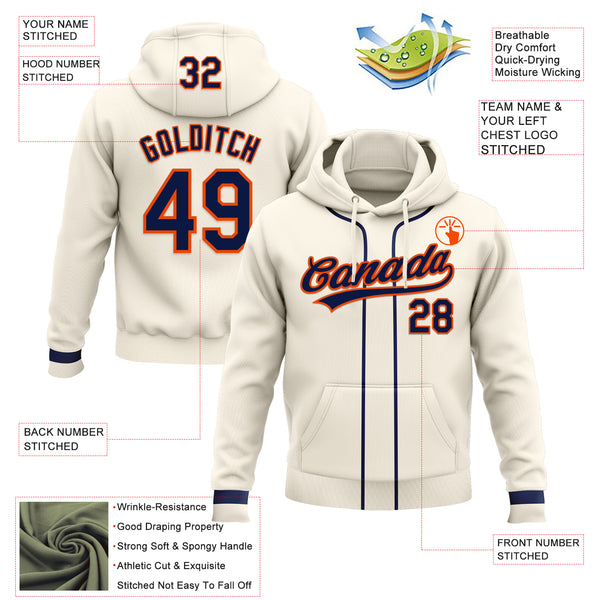 Custom Stitched Cream Navy-Orange Baseball Pullover Sweatshirt Hoodie