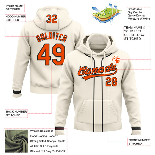 Custom Stitched Cream Orange-Black Baseball Pullover Sweatshirt Hoodie