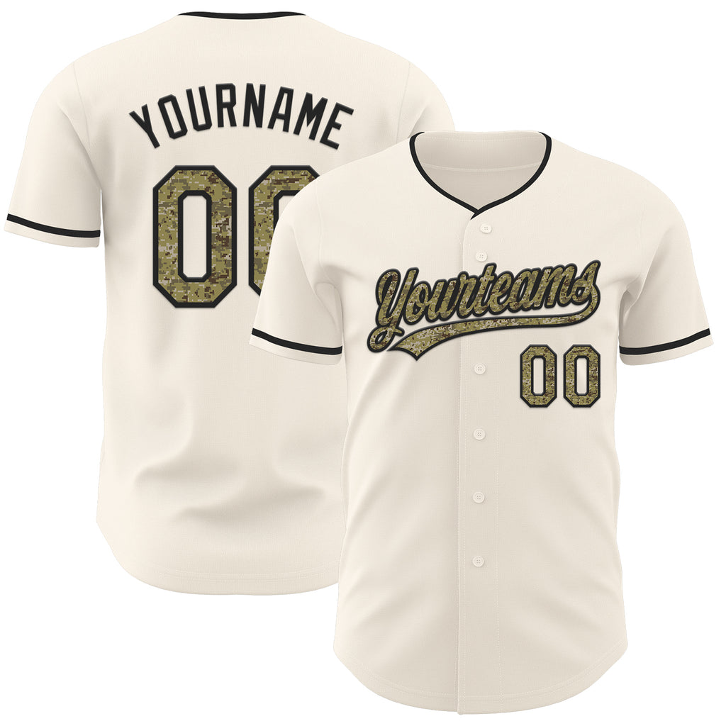 Custom Cream Camo-Black Authentic Baseball Jersey