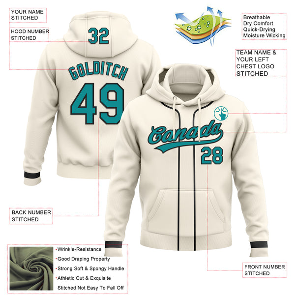 Custom Stitched Cream Teal-Black Baseball Pullover Sweatshirt Hoodie