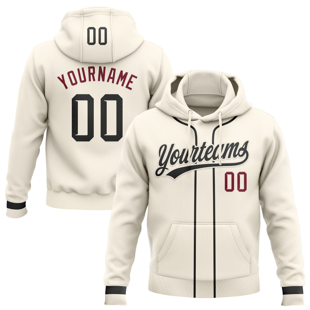 Custom Stitched Cream Black-Crimson Baseball Pullover Sweatshirt Hoodie